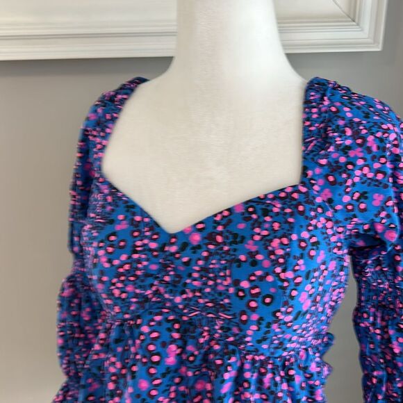Lilly Pulitzer Preslee Blue Pink Dot Long Sleeve Top 4 - Picture 5 of 11